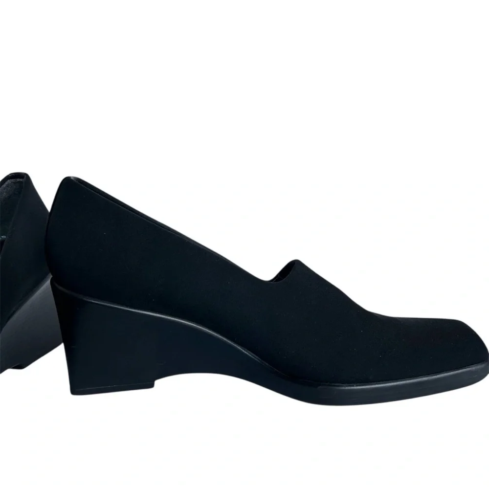 Stuart Weitzman High Vamp Square Toe Pumps Black 9.5 AA Narrow 90s Minimalist - Picture 2 of 12